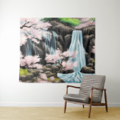 Japanische Landschaft Kirschblüten und Wasserfall Wandteppich (Beispiel (Horizontal))