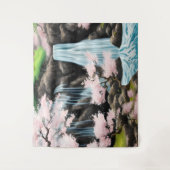 Japanische Landschaft Kirschblüten und Wasserfall Wandteppich (Vorderseite)