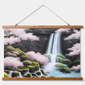 Japanische Landschaft Kirschblüten und Wasserfall Wandteppich Mit Holzrahmen (Vorne)