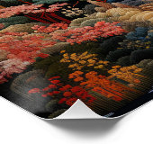 Japanische Landschaft Kunst: Wasserfall und Dorf Poster (Ecke)