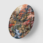 Japanische Landschaft Kunst: Wasserfall und Dorf Runde Wanduhr (Winkel)
