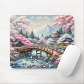 Japanische Landschaft mit Bridge-, Koi- und Sakura Mousepad (Mit Mouse)