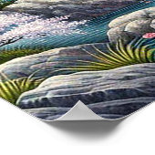 Japanische Landschaft mit Bridge-, Koi- und Sakura Poster (Ecke)