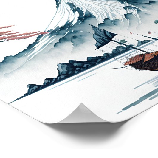 Japanische Landschaft mit Pagode Poster (Ecke)