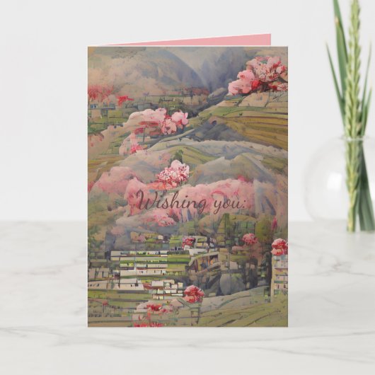 Japanische Landschaft mit rosa Blume Karte (Vorderseite)
