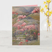 Japanische Landschaft mit rosa Blume Karte (Gelbe Blume)
