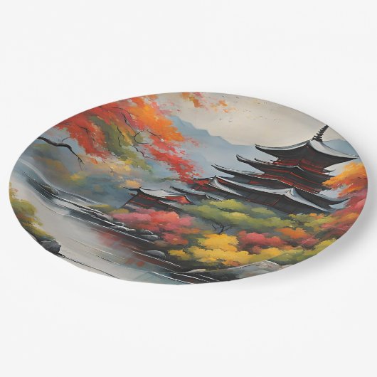 Japanische Landschaft Pappteller (Schrägansicht)