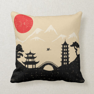 Japanische Landschaft - Schmutz-Art Kissen