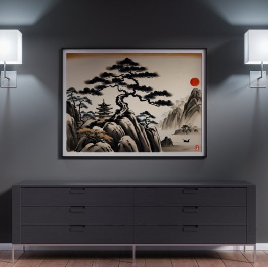 Japanische Landschaft Tinte Malerei Poster