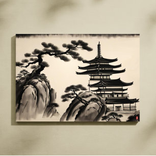 Japanische Landschaft-Tuschemalerei Leinwanddruck