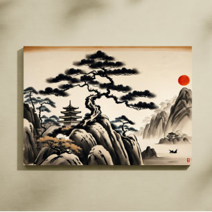 Japanische Landschaft-Tuschemalerei Leinwanddruck