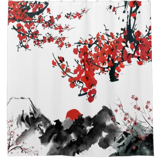 Japanische Landschaftsduschvorhang Duschvorhang (Vorderseite)