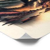 Japanische Landschaftsfarbe zeichnend mit Vulkan Poster (Ecke)