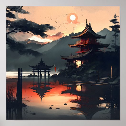 Japanische Landschaftskunst, Wasserfarbe ai generi Poster (Vorne)