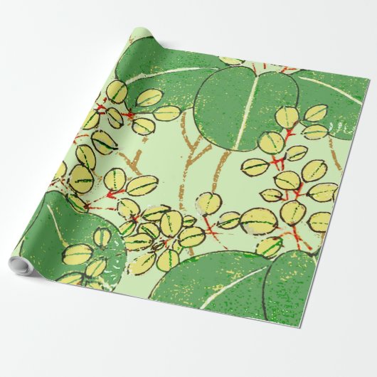 Japanische Leaf Floral Botanisches Kunstmuster Geschenkpapier (Ungerollt)