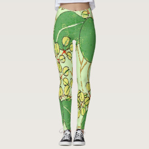 Japanische Leaf Floral Botanisches Kunstmuster Leggings