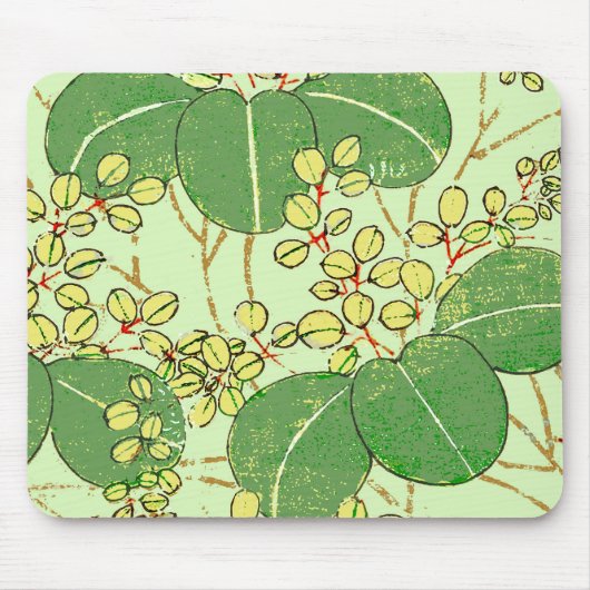 Japanische Leaf Floral Botanisches Kunstmuster Mousepad (Vorne)