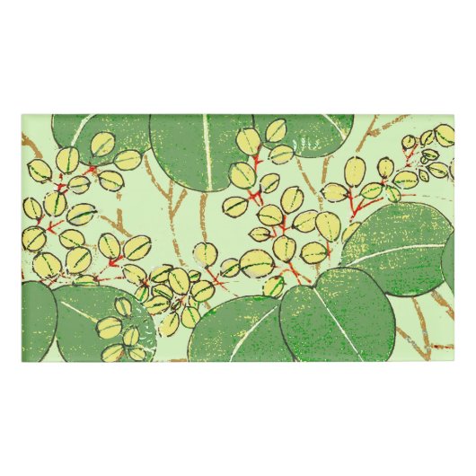 Japanische Leaf Floral Botanisches Kunstmuster Namenschild (Vorderseite)