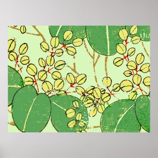 Japanische Leaf Floral Botanisches Kunstmuster Poster (Vorne)