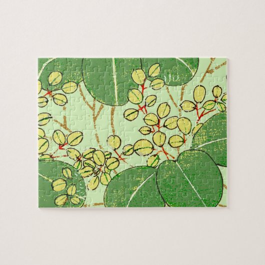 Japanische Leaf Floral Botanisches Kunstmuster Puzzle (Horizontal)