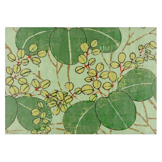 Japanische Leaf Floral Botanisches Kunstmuster Schneidebrett (Vorderseite)