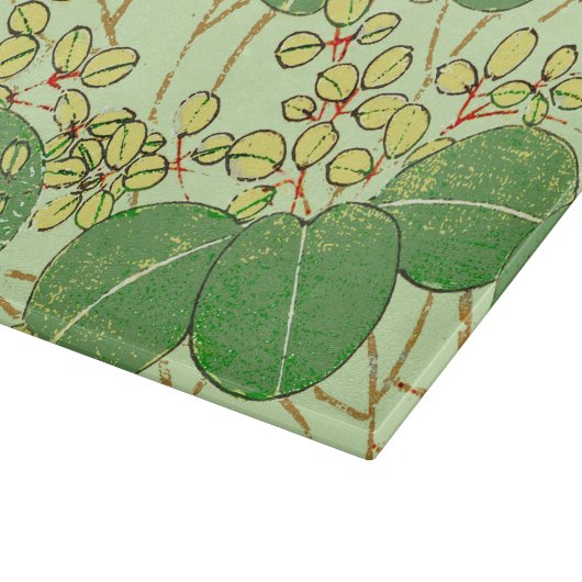 Japanische Leaf Floral Botanisches Kunstmuster Schneidebrett (Ecke)