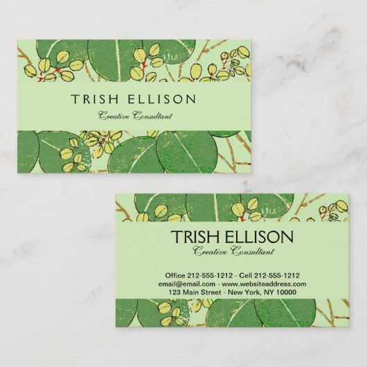 Japanische Leaf Floral Botanisches Kunstmuster Visitenkarte (Vorne/Hinten)