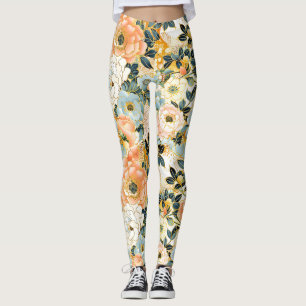 Japanische Leggings mit Blumenrosa und Gold