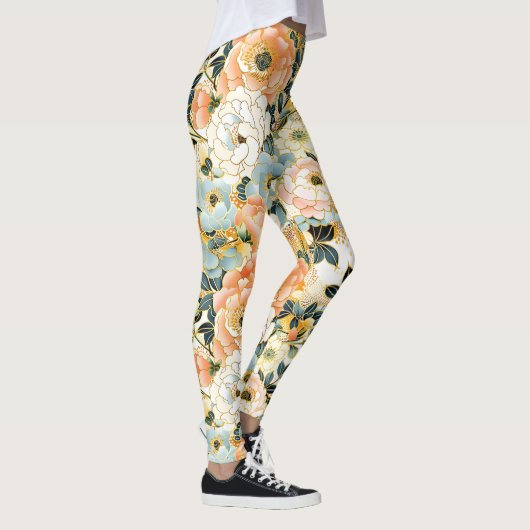 Japanische Leggings mit Blumenrosa und Gold (Rechts)