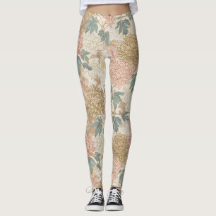 Japanische Leggings mit Blumenrosa und Gold
