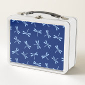 Japanische Libellenmuster, Kobalt und Sky Blue Metall Lunch Box (Vorderseite)
