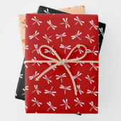 Japanische Libellenmuster, rot, schwarz, orange Geschenkpapier Set (Beispiel)