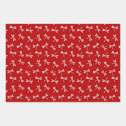Japanische Libellenmuster, rot, schwarz, orange Geschenkpapier Set (Vorderseite)