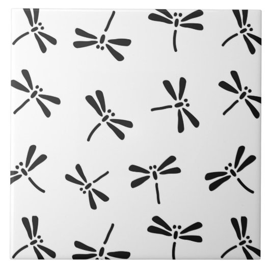 Japanische Libellenmuster, Schwarz und Weiß Fliese (Vorderseite)