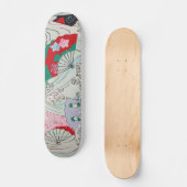 Japanische Lüfter auf dem Vintagen Wellenmuster Skateboard (Vorderseite)