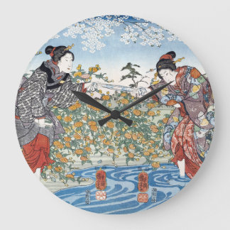 Japanische Mädchen von Ide Tama River Große Wanduhr