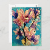 Japanische Magnolia-Aquarellbatik Postkarte (Vorne/Hinten)