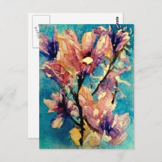 Japanische Magnolia-Aquarellbatik Postkarte (Vorne/Hinten)