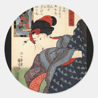 Japanische Malerei c. 1800 Runder Aufkleber
