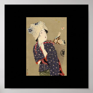 Japanische Malerei. Frau mit Baby c. 1909 Poster