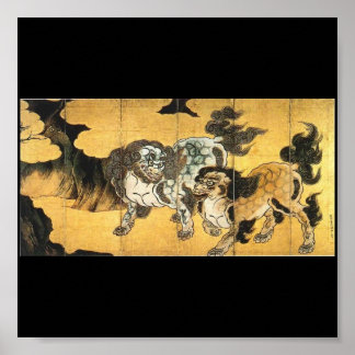 Japanische Malerei von chinesischen Löwen c. 1500 Poster