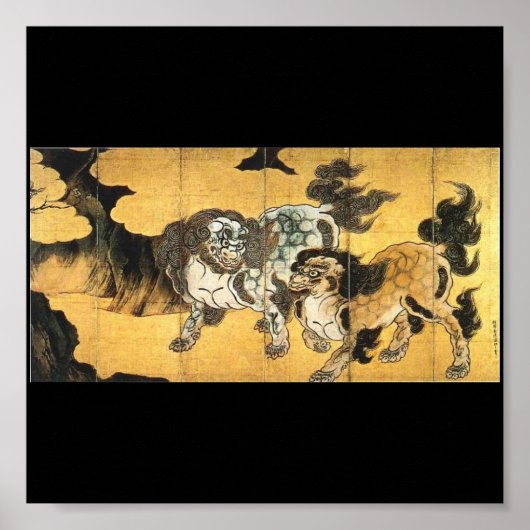 Japanische Malerei von chinesischen Löwen c. 1500 Poster (Vorne)