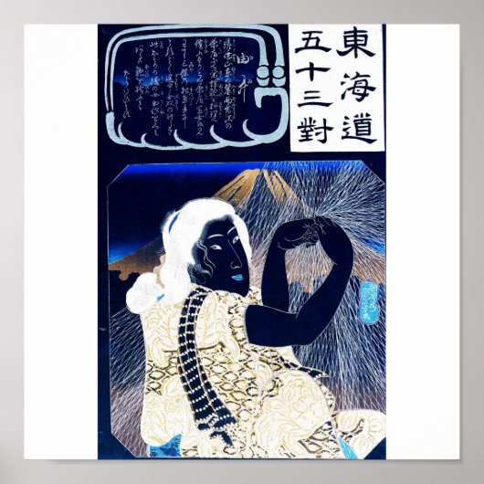 Japanische Malerei von Frau und Fuji c. 1800 Poster (Vorne)