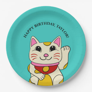 Japanische Maneki Neko winkende Katze Geburtstag Pappteller