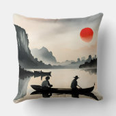 Japanische Männer Segelboot Abend River Landscape Kissen (Rückseite)