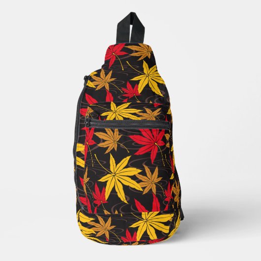 JAPANISCHE MAPLE PATTERIN IN SCHWARZ CROSSBODY BAG (Vorderseite)