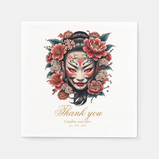 Japanische Maske mit Blume Serviette (Vorderseite)