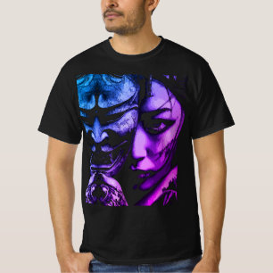 Japanische Maskierte Frau Dunkles Tattoo Realismus T-Shirt