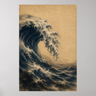 Japanische Meereswelle Japandi-Wandkunstposter Poster