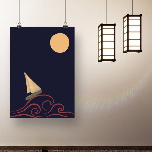 Japanische Mid Century Moon Wave Moderne Minimalis Poster